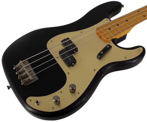 Nash PB57 Bass Guitar, Black, Gold Anodized PG, Light Aging