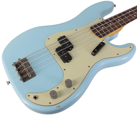 Nash PB63 Bass Guitar, Sonic Blue, Light Aging