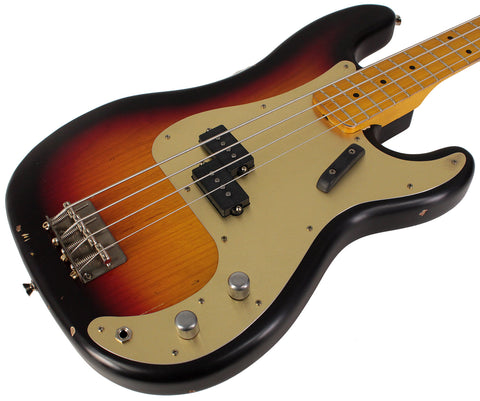 Nash PB57 Bass Guitar, 3-Tone Sunburst, Gold Anodized PG, Light Aging