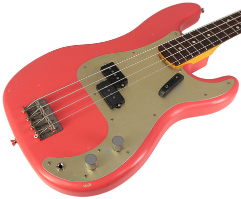 Nash PB63 Bass Guitar, Fiesta Red, Light Aging