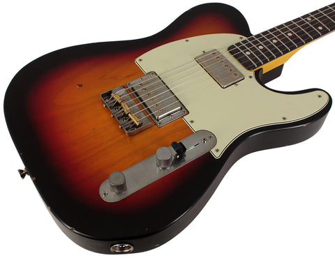 Nash T2HB Guitar, 3 Tone Sunburst, Light Aging